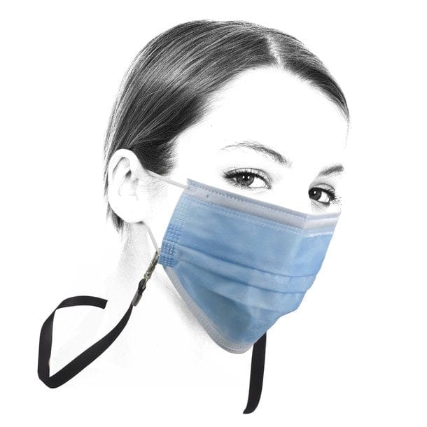 Gesichtsmasken Umhängeschnur in schwarz mit zwei silbernen Klammern