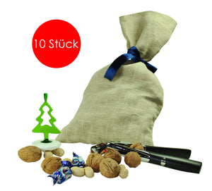 ST. NIKOLAUS Jutebeutel blau 10er Set