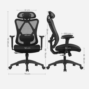 Ergonomischer Bürostuhl mit Fussstütze & Kopfstütze – Schwarz – Ansicht 6