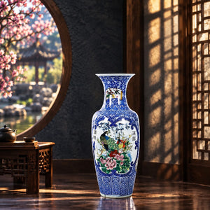 Deko-Vase Chinesischer Folklore-Stil - Pfauen mit Pfingstrosen – Ansicht 2