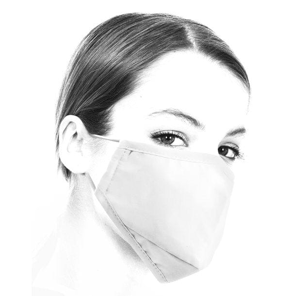 Moderne, weisse Gesichtsmaske an einem Kopf seitlich gezeigt