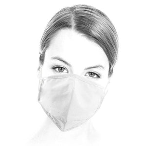 Moderne, weisse Gesichtsmaske an einem Kopf von vorne gezeigt