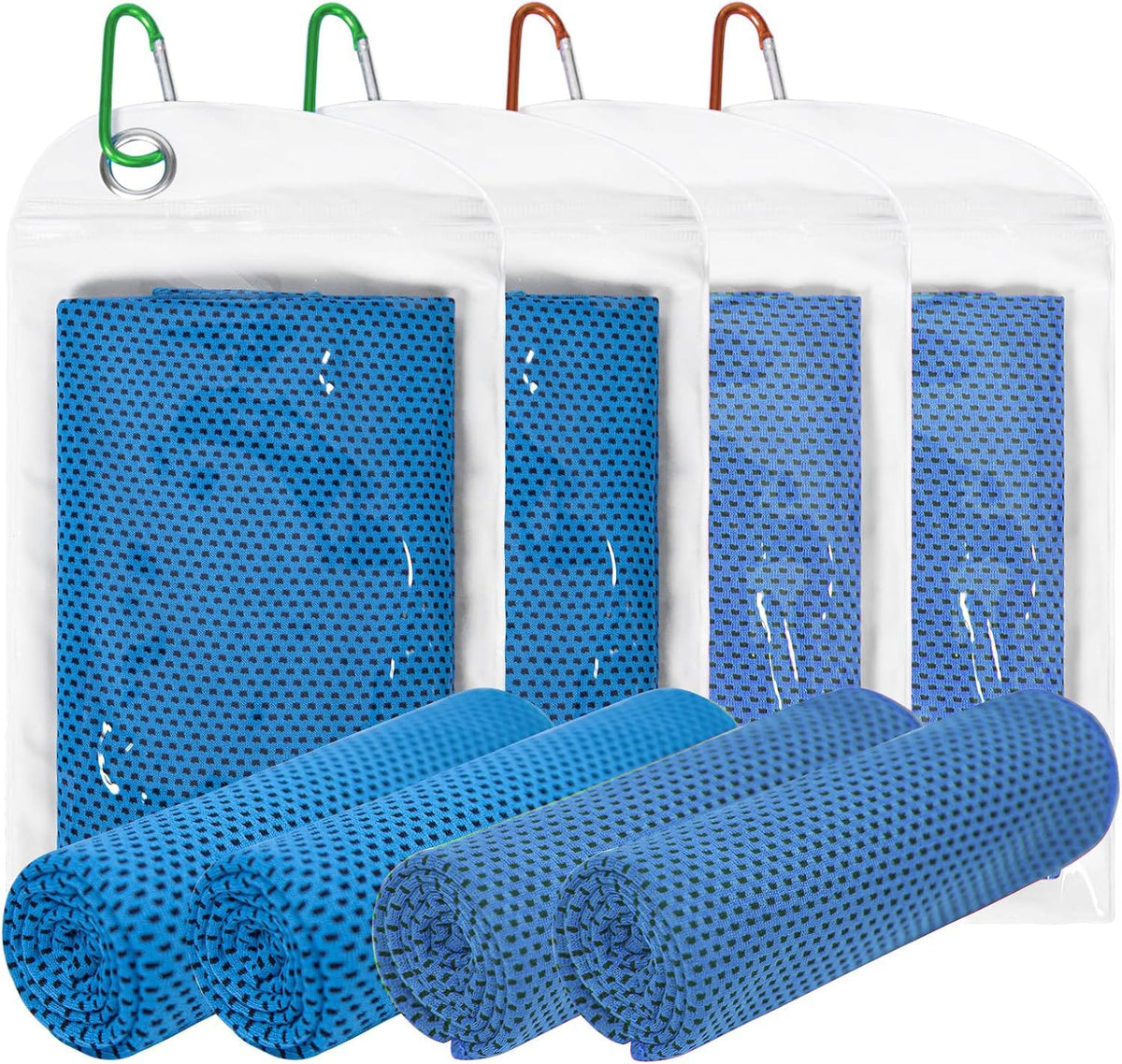 Kühltuch Set mit Karabiner 4-teilig in Blau/Blau/Blau/Blau
