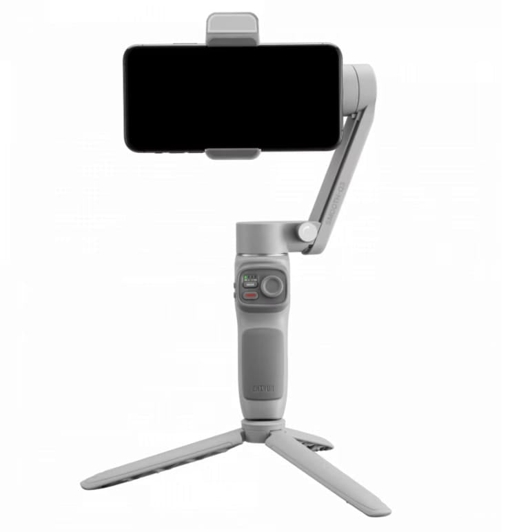 Graues, einklappbares Handystativ und Selfiestick