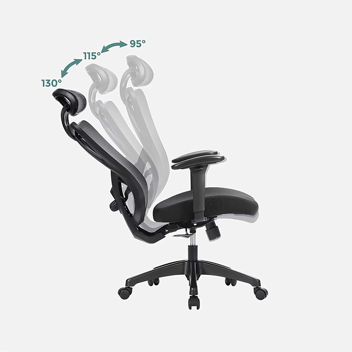 Ergonomischer Bürostuhl mit Fussstütze & Kopfstütze – Schwarz – Ansicht 5