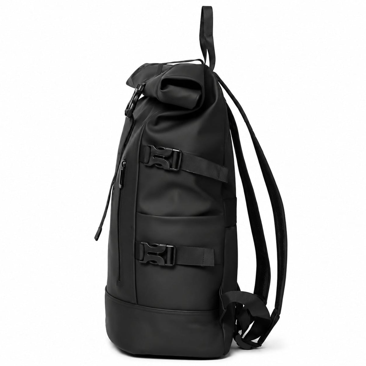 Wasserdichter Rolltop Rucksack Schwarz – Moderner Laptop & Outdoor Rucksack – Ansicht 2