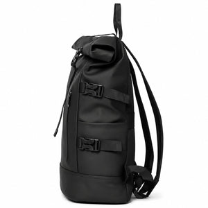 Wasserdichter Rolltop Rucksack Schwarz – Moderner Laptop & Outdoor Rucksack – Ansicht 2
