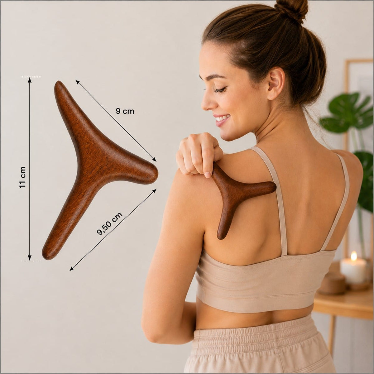 3-Punkt Triggerpunkt Massagegerät aus Holz | Reflexzonen Massage Tool – Ansicht 2