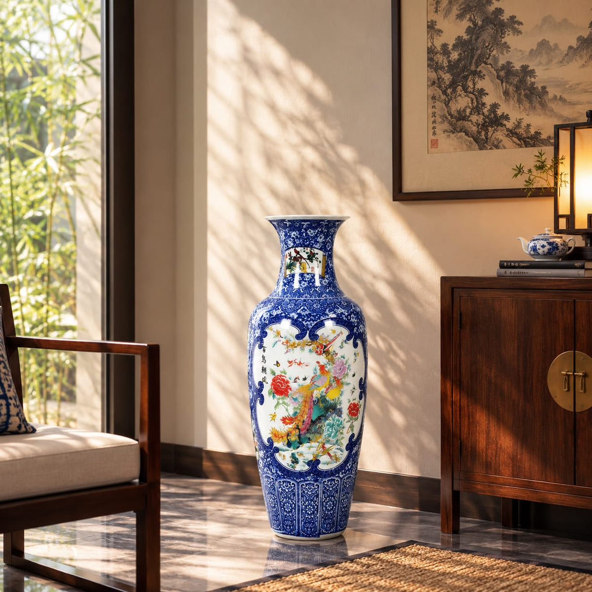 Deko-Vase Chinesischer Folklore-Stil - Phönix mit Vogelschar – Ansicht 2