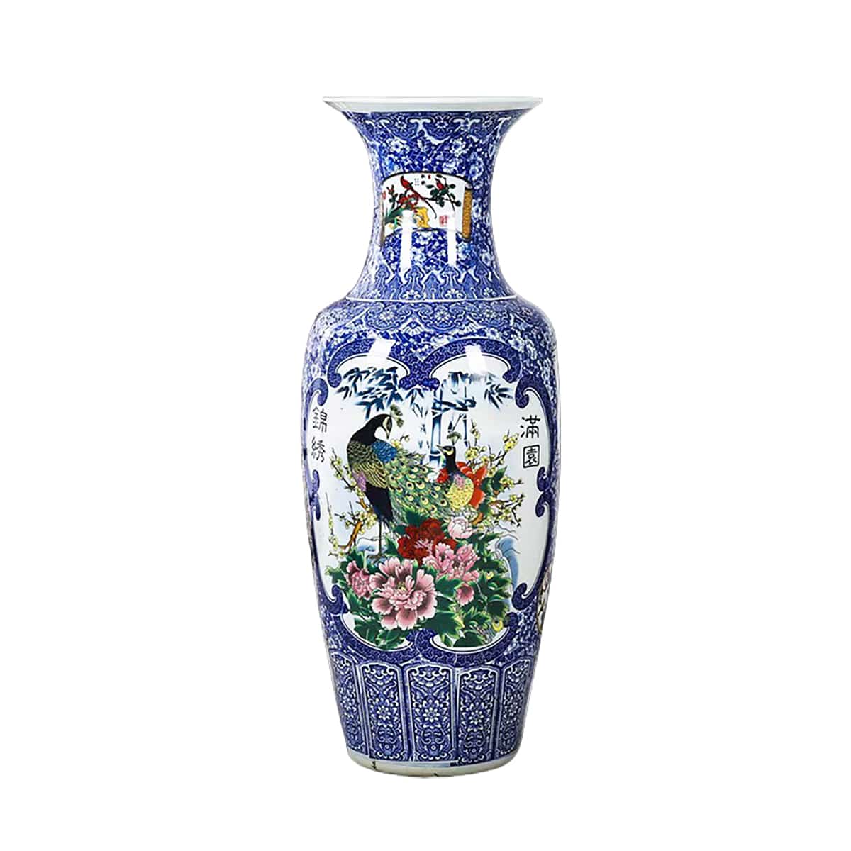 Deko-Vase Chinesischer Folklore-Stil - Pfauen mit Pfingstrosen