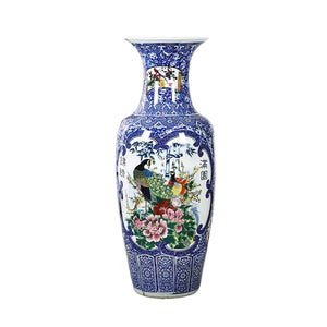 Deko-Vase Chinesischer Folklore-Stil - Pfauen mit Pfingstrosen