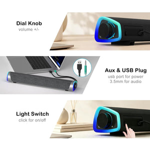 Soundbar mit LED-Beleuchtung – Lautsprecher für TV, PC & Gaming – Ansicht 5