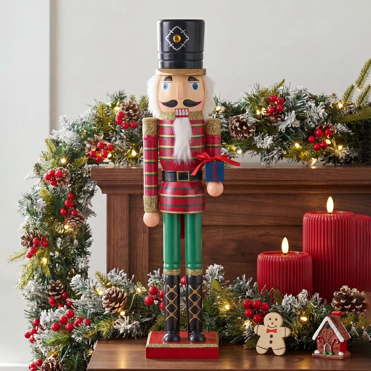 Edler Nussknacker aus Holz – 50 cm grosser Weihnachtsmann als festliche Weihnachtsdekoration – Ansicht 2
